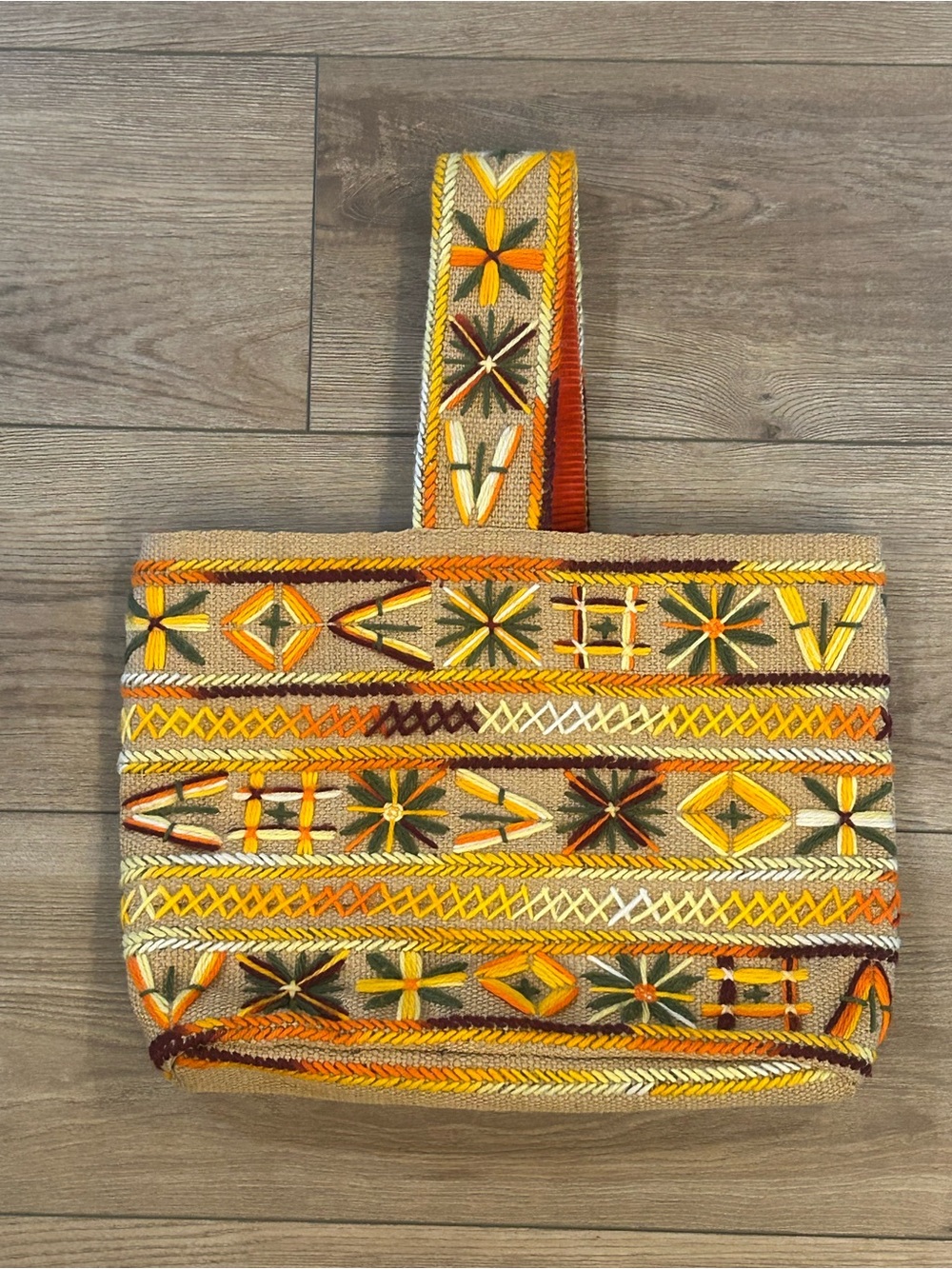 Vintage Embroidered Folk Art Geometric Boho Shoulder Bag